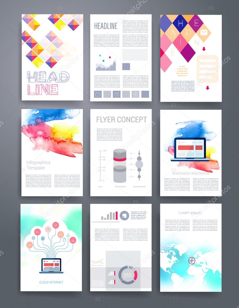 Templates. Vector flyer, brochure, cover for print, web marketing concept. Modern flat