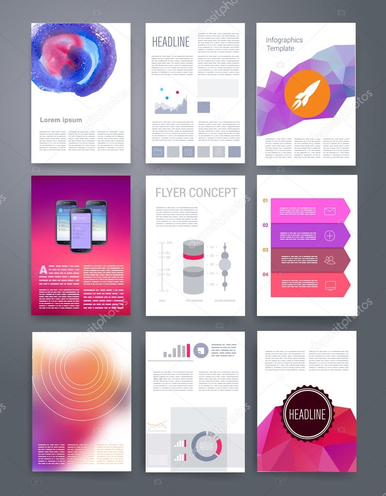 Templates. Vector flyer, brochure, cover for print, web marketing concept. Modern flat
