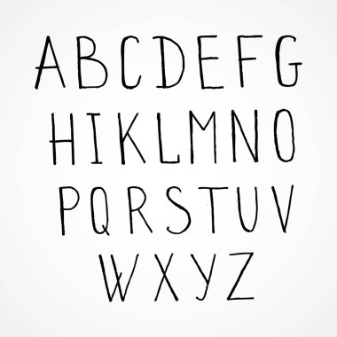 Grunge fırça konturlarının vektör yazı tipi kümesi. Vektör harfleri toplama. 