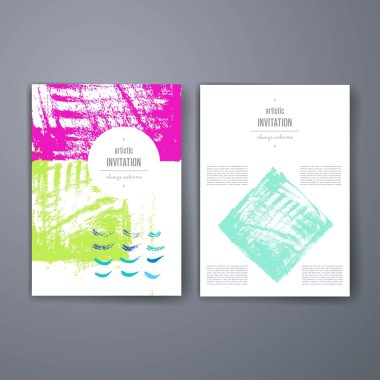 Grunge fırça darbeleri vektör kart seti. Vektör fırça darbeleri koleksiyonu. 