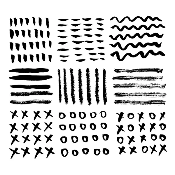 Ensemble vectoriel de coups de pinceau grunge. Collection de coups de pinceau vectoriel . — Image vectorielle