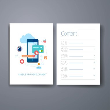 Modern mobile app development flat icon cards design template.