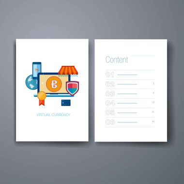 Modern flat icon online shopping and virtual currency cards design template.