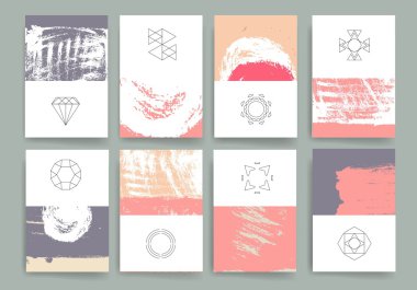 Modern cards design template with grungy rough colorful brush strokes
