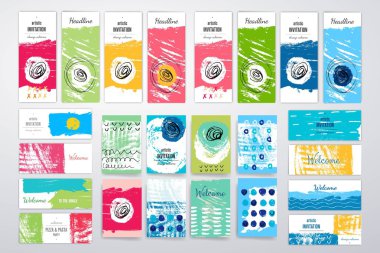 Modern cards design template with grungy rough colorful brush strokes