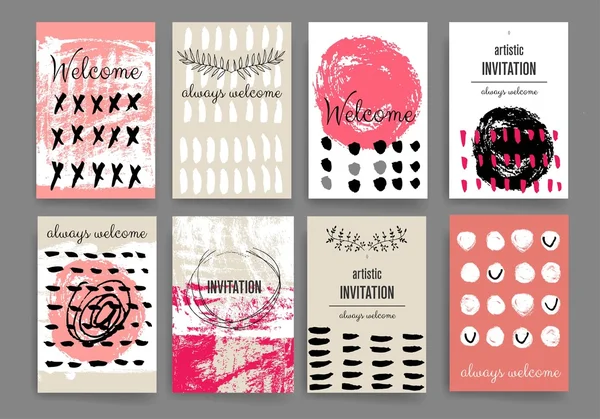 Modern cards design template with grungy rough colorful brush strokes — Stock vektor