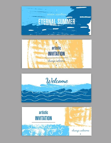 Modern cards design template with grungy rough colorful brush strokes — Διανυσματικό Αρχείο