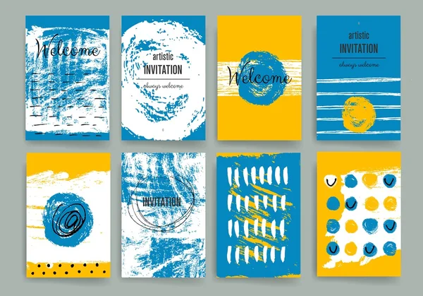 Modern cards design template with grungy rough colorful brush strokes — Stockvector