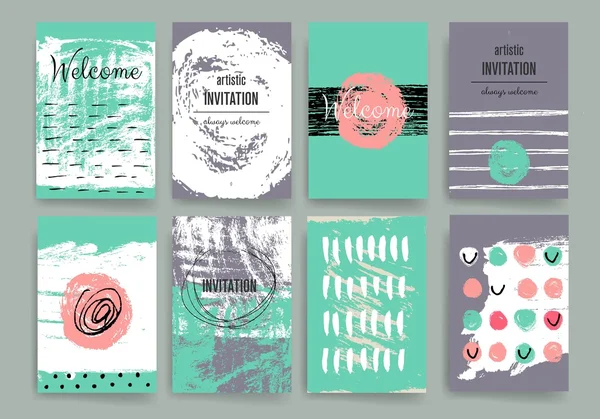 Modern cards design template with grungy rough colorful brush strokes — ストックベクタ