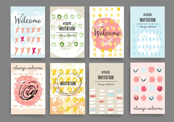 Modern cards design template with grungy rough colorful brush strokes — Stockvector