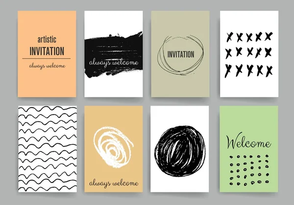 Modern cards design template with grungy rough colorful brush strokes — Stock vektor