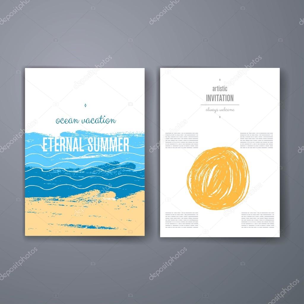 Modern cards design template with grungy rough colorful brush strokes