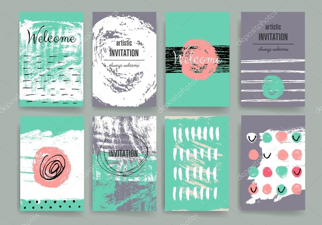 Modern cards design template with grungy rough colorful brush strokes