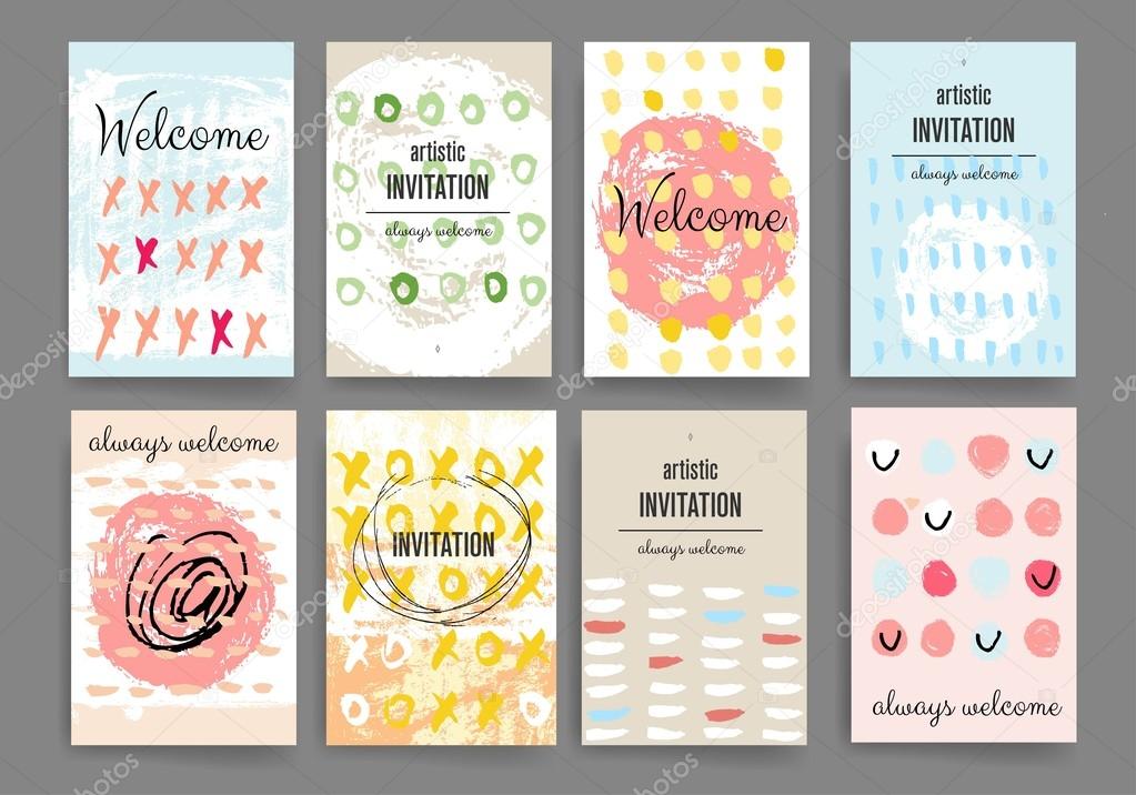 Modern cards design template with grungy rough colorful brush strokes