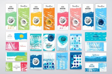 Modern cards design template with grungy rough colorful brush strokes