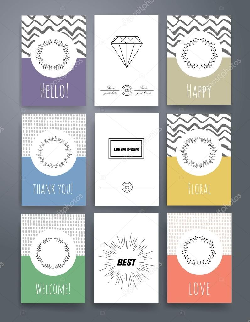 Set of Trendy Posters with hand drawn Background. Modern Hipster Style for Invitation, Business Contemporary Design. Hand Drawn Elements for Placards, Flyer