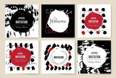 Modern cards design template with grungy rough colorful brush strokes