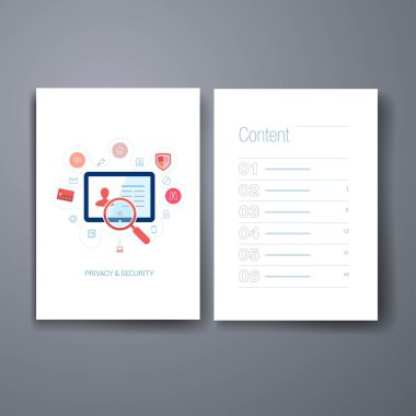 Modern people search and privacy flat icons cards design template.