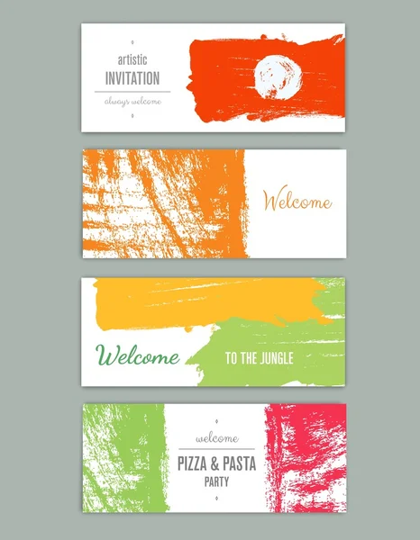 Modern cards design template with grungy rough colorful brush strokes — Διανυσματικό Αρχείο