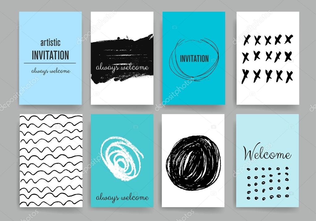 Modern cards design template with grungy rough colorful brush strokes