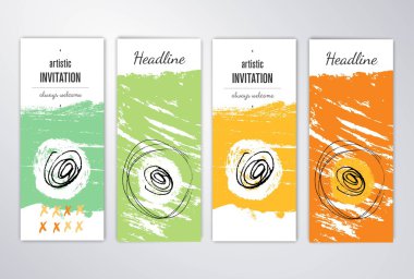 Modern cards design template with grungy rough colorful brush strokes