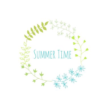 El çizilmiş yaz saati vintage çiçek elemanları. 