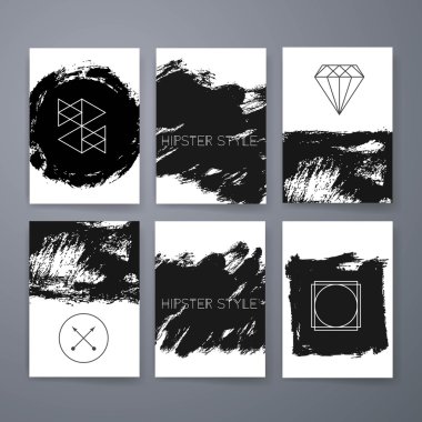 Line design logos and icons elements for cards or badges on rough bruch stroke background
