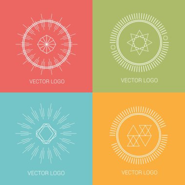 Line design logos and icons elements for cards or badges.