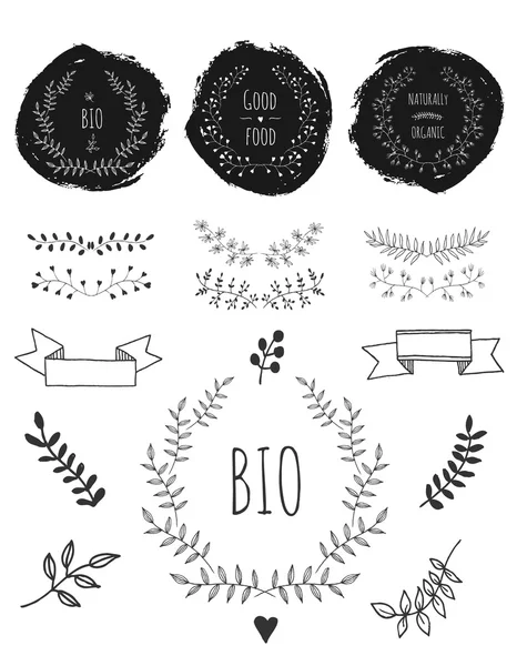Handgezeichnete Bio Vintage florale Elemente Set — Stockvektor