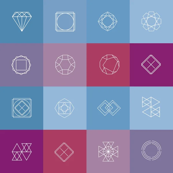 Line wireframe stone shape design logos and icons elements for cards or badges. — Wektor stockowy