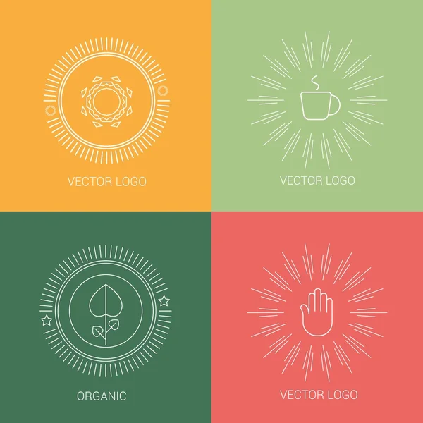 Linha de design de xícara de café logotipos e ícones elementos para cartões ou emblemas . —  Vetores de Stock