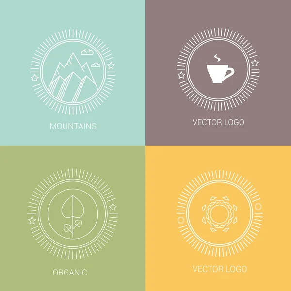 Logotipos e iconos de diseño de taza de café de línea elementos para tarjetas o insignias . — Archivo Imágenes Vectoriales