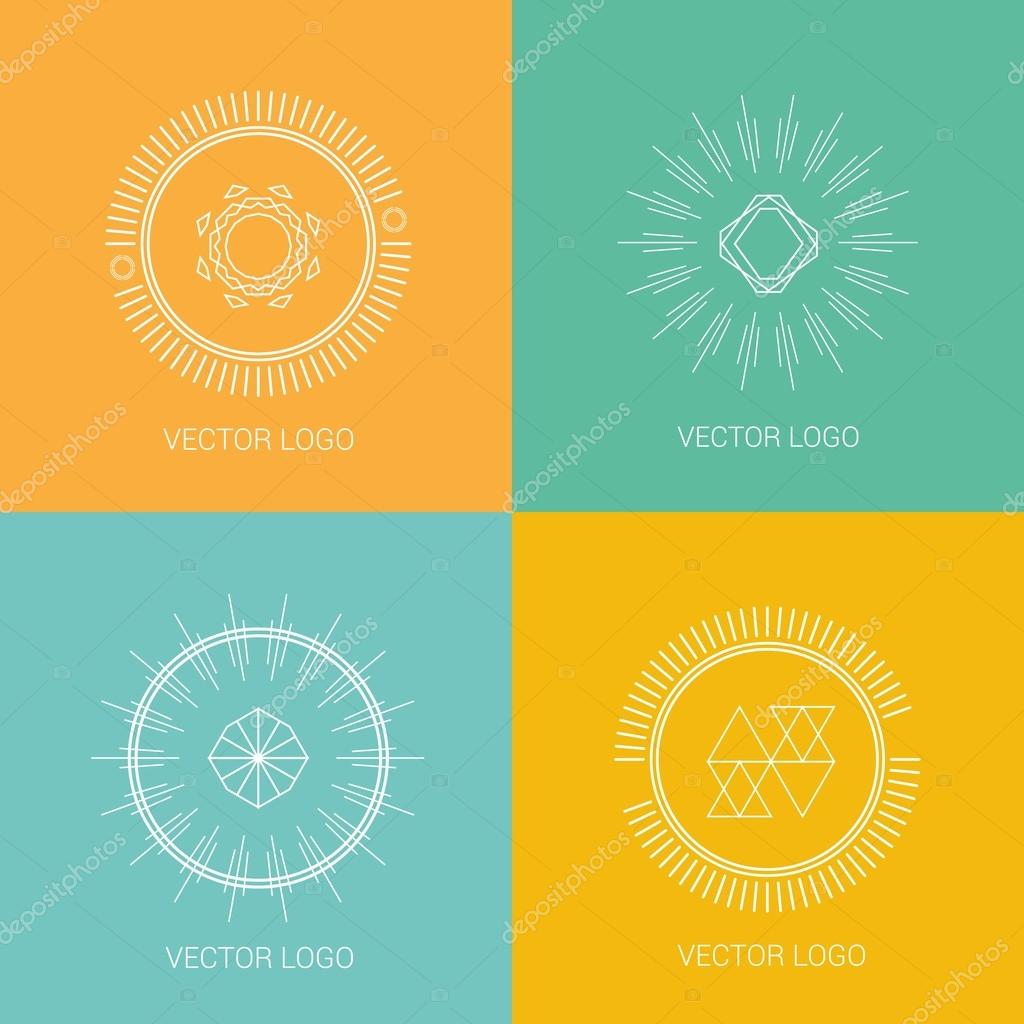 Vector line logos and icons. Line design elements for invitations and greeting cards. Vector emblems and badges. Abstract hipster logo templates