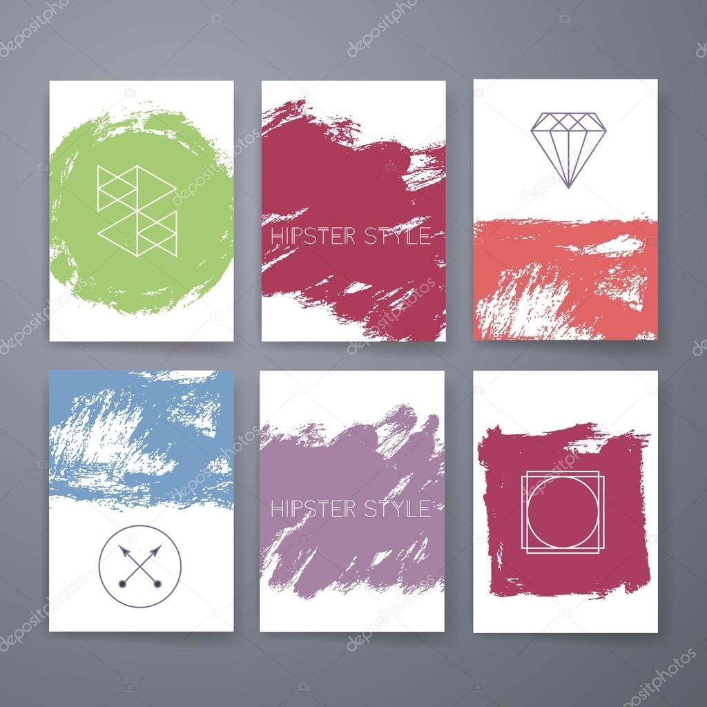 Line design logos and icons elements for cards or badges on rough bruch stroke background