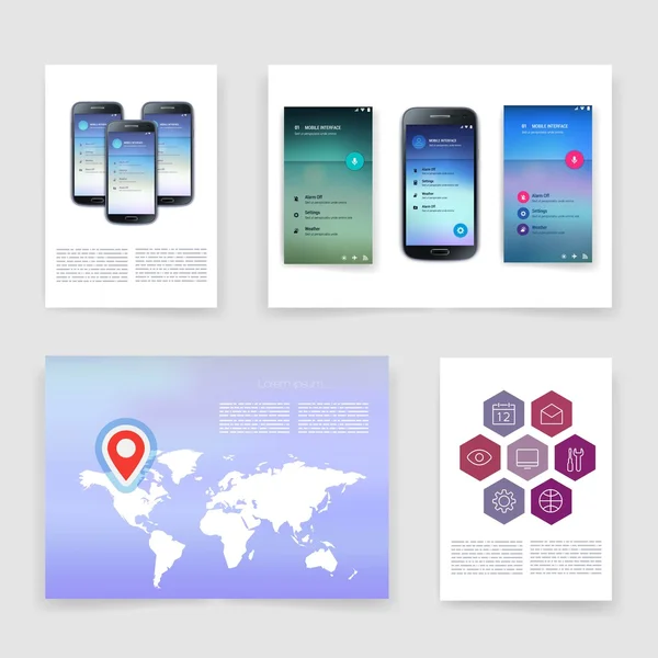 Şablon. Web, Mail, broşür tasarım kümesi. Mobil, teknoloji, Infographic kavramı. — Stok Vektör