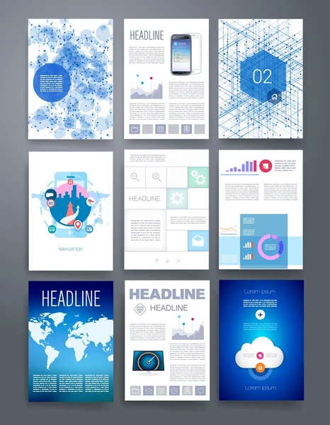 模板。设计方案集的 Web 邮件，小册子。移动技术，信息图表概念. — 图库矢量图片