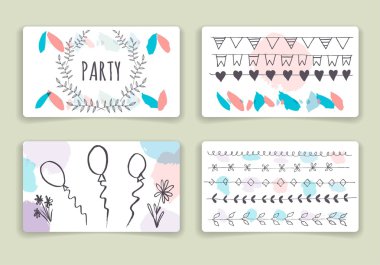 Hand drawn brush strokes card templates set