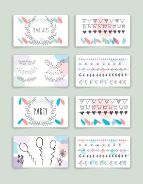 Hand drawn brush strokes card templates set