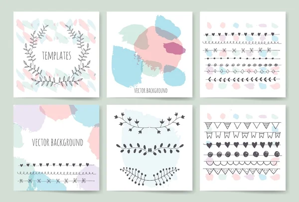 Hand drawn brush strokes card templates set