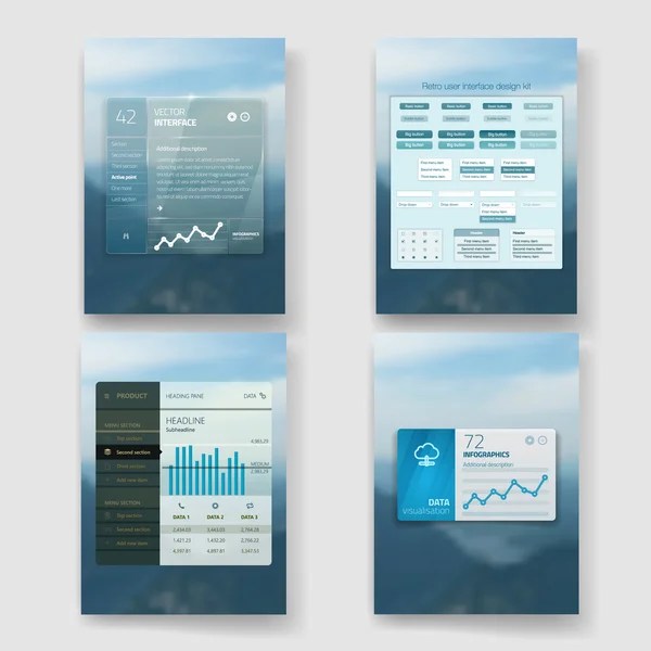 Modern skärm gränssnittsmall för smarta mobiltelefon eller webbplatsen. Transparent suddiga material design Ui med ikoner. — Stock vektor
