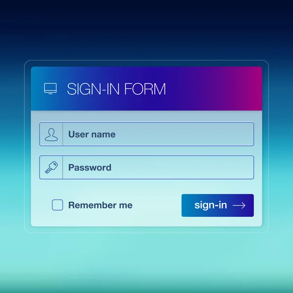 Modern user interface login, signup screen template for mobile smart phone or web site. Transparent blurred material design UI with icons. — Διανυσματικό Αρχείο