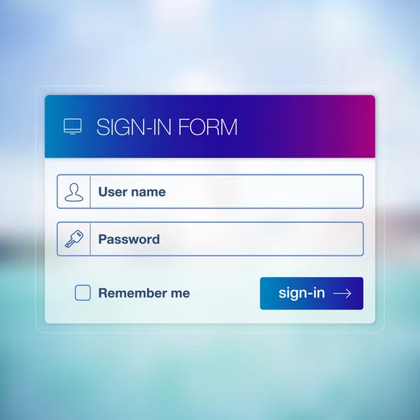 Modern user interface login, signup screen template for mobile smart phone or web site. Transparent blurred material design UI with icons. — Stockvector