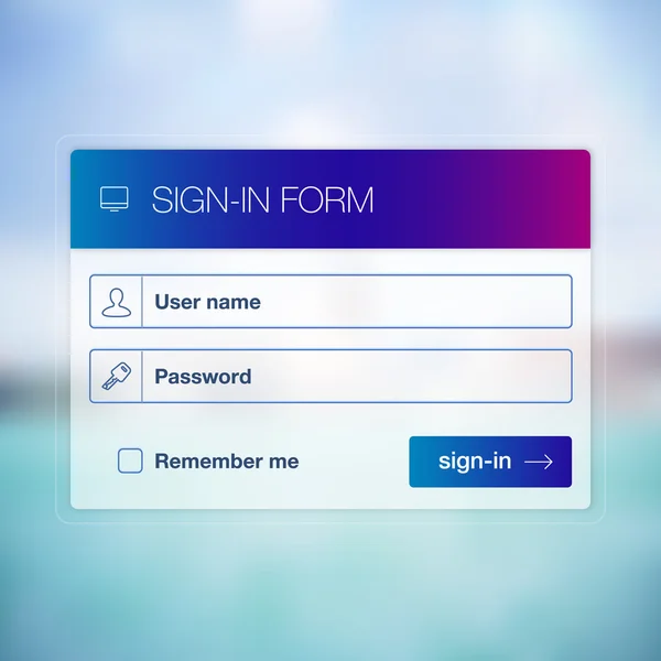 Modern user interface login, signup screen template for mobile smart phone or web site. Transparent blurred material design UI with icons. — Stock Vector