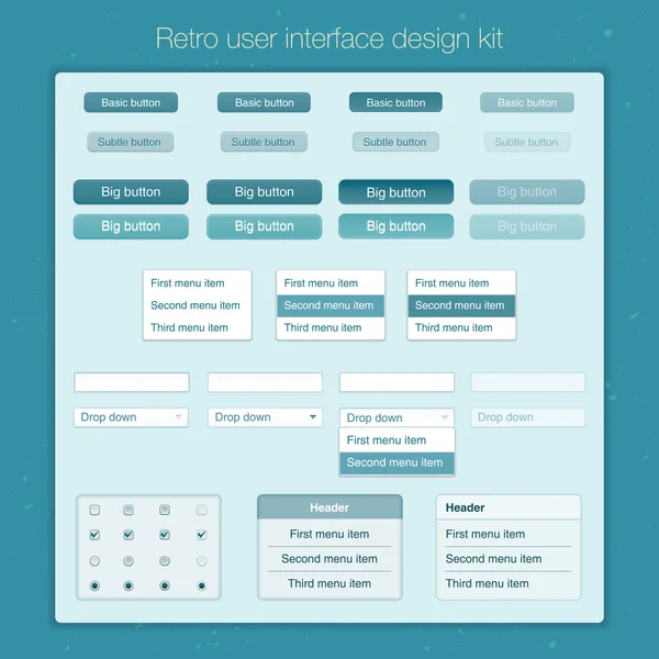 Modern user interface screen button template for mobile smart phone or web site. Transparent blurred material design UI with icons. — Stock Vector