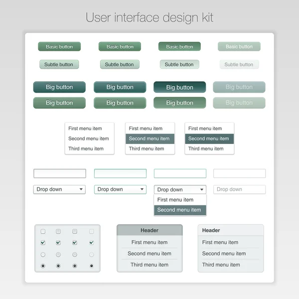 Modelo de botão de interface de usuário moderno para telefone inteligente móvel ou site. UI de design de material desfocado transparente com ícones . — Vetor de Stock