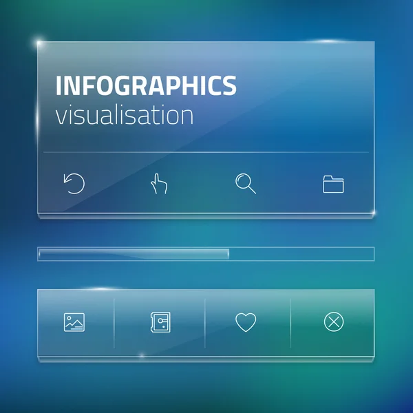 Modern skärm knappen gränssnittsmall för smarta mobiltelefon eller webbplatsen. Transparent suddiga material design Ui med ikoner. — Stock vektor