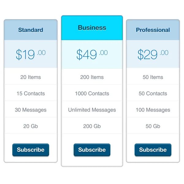 Plantilla de lista de precios de pantalla de interfaz de usuario moderna para teléfono inteligente móvil o sitio web. Interfaz de usuario de diseño de material borroso transparente con iconos . — Archivo Imágenes Vectoriales