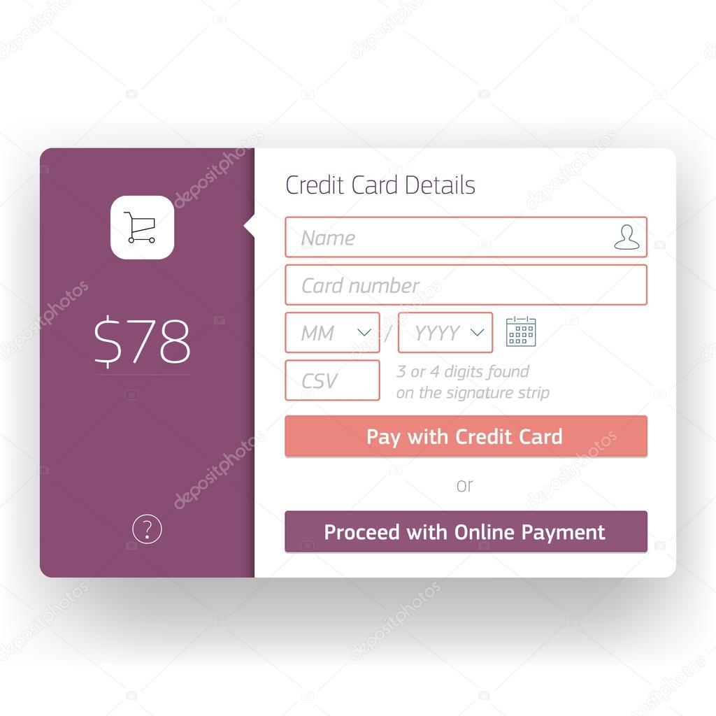 Modern user interface checkout screen template for mobile smart phone or web site. Online shopping credit card payment design UI with icons.