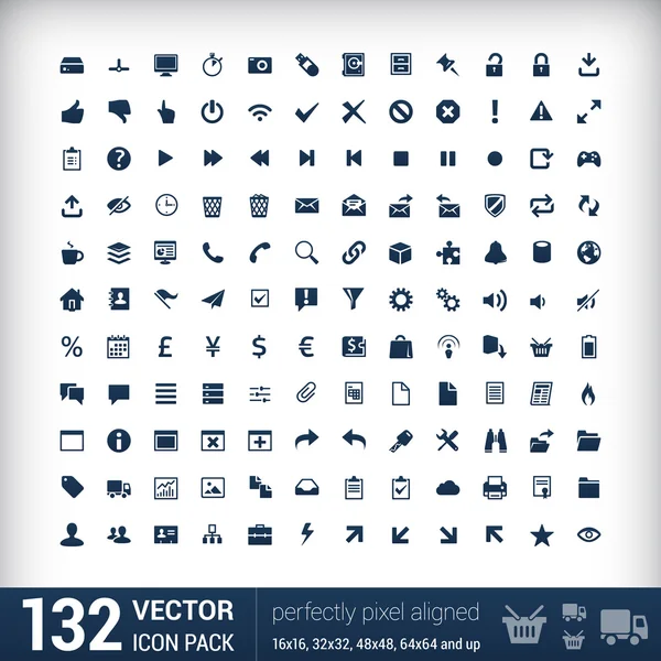 Modern user interface flat mono icons, pixels perfect optimized. — Stock Vector