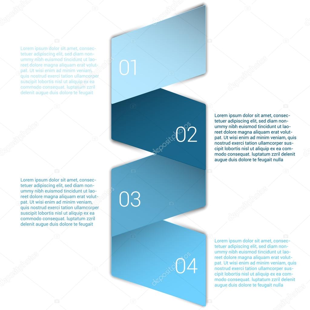 W shaped folded ribbon numbered secuence chart infographic template design 